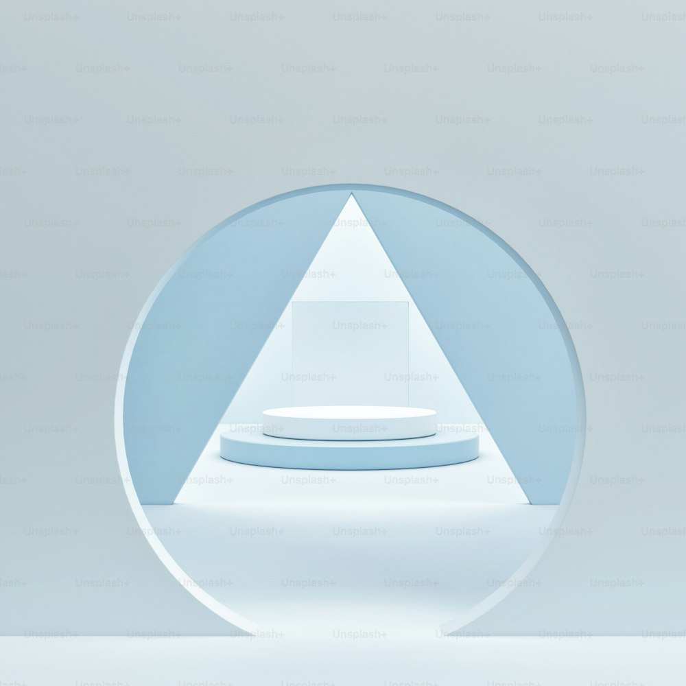 Maqueta de podio para presentación de producto, fondo azul, renderizado 3D, ilustración 3D
