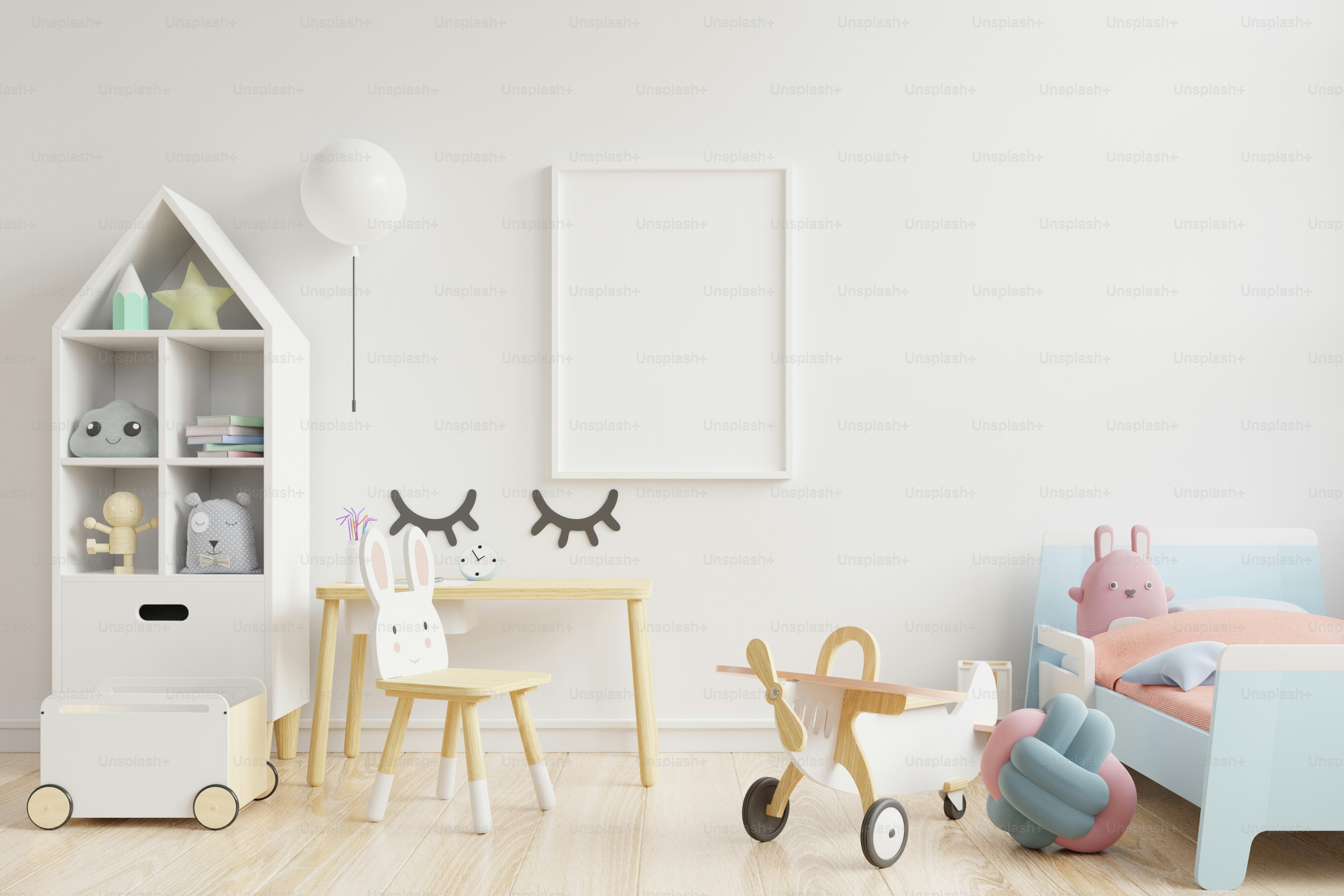 Mock up wall in the children's room in white wall background .3d ...