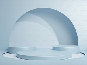 製品プレゼンテーション用の抽象的な青色のモックアップ表彰台、3Dレンダリング、3Dイラスト