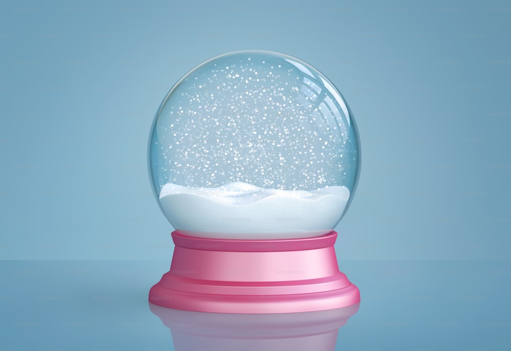 Christmas snow globe on blue background. 3D rendering