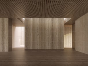 Salle en planches de bois espace intérieur contemporain moderne Rendu 3D avec fond en bois vide