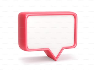 Social media notification icon, red speech bubble isolated on white. 3D rendering with clipping path