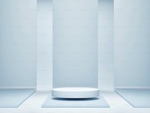 Empty podium scene with a geometric shape, blue background, 3d render, 3d illustration