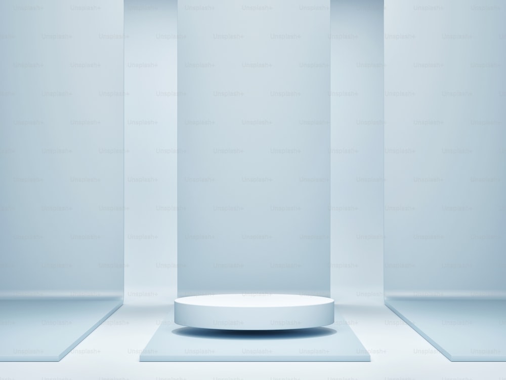 Empty podium scene with a geometric shape, blue background, 3d render, 3d illustration