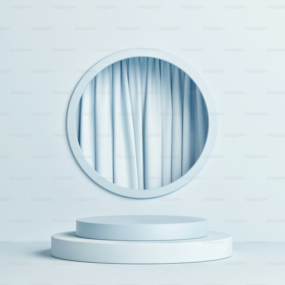Minimal light blue podium for product display, 3d render, 3d illustration.