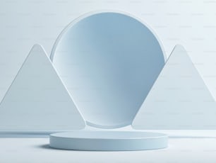 モックアップ抽象的なジオメトリ表彰台、青の背景、3Dレンダリング、3Dイラスト