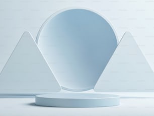 Podio de geometría abstracta de maqueta, fondo azul, renderizado 3D, ilustración 3D