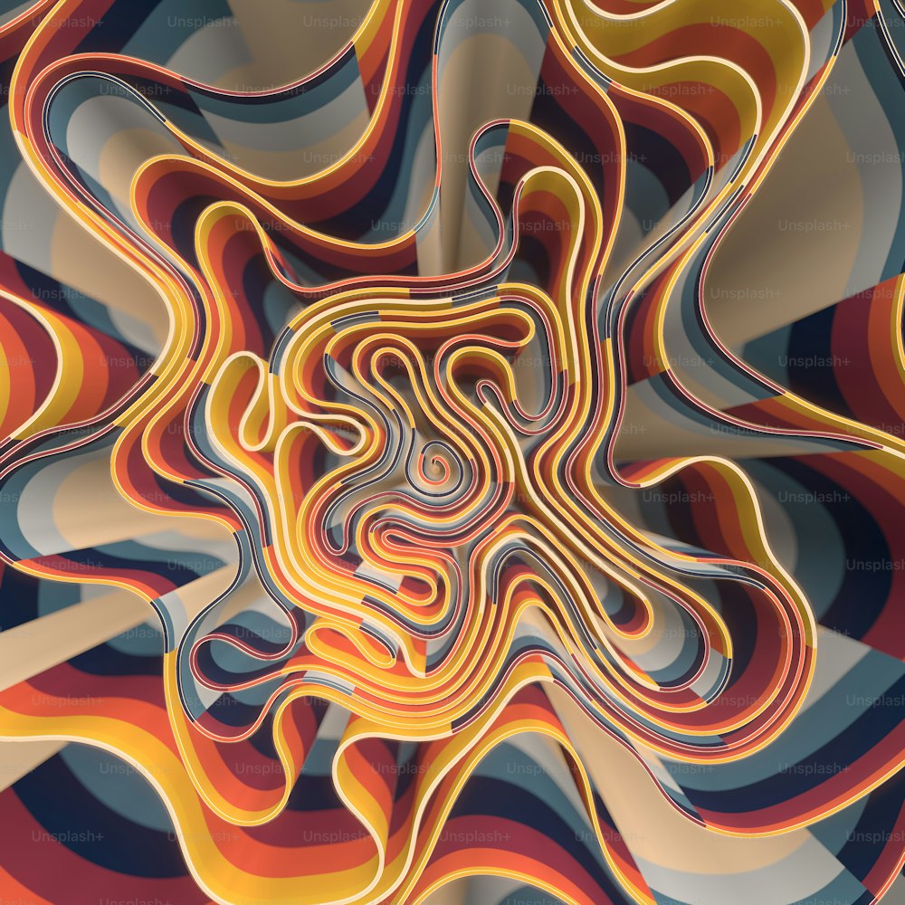 Hypnotischer wellenförmiger Hintergrund mit mehrfarbigen Bahnen. Stilvolles Muster mit abstrakter gestreifter Textur für das Dekorationsdesign. Lichteffekt. Digitale 3D-Rendering-Illustration