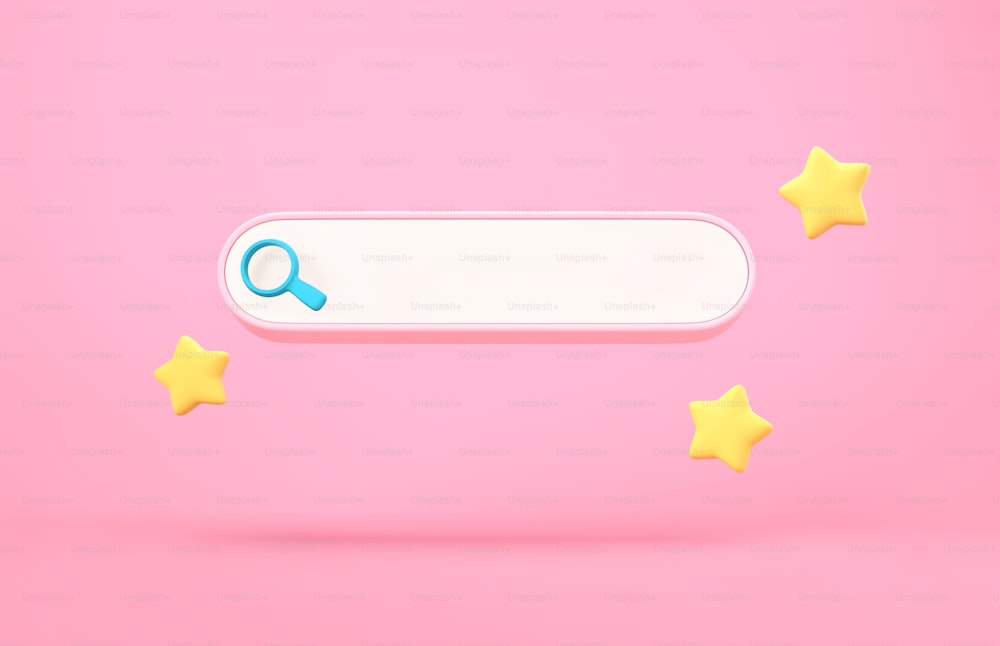 Blank search bar and bookmarks stars on pink background. 3D rendering
