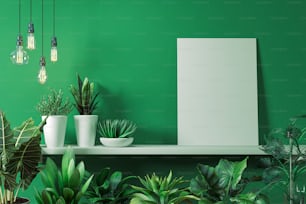 Rendu 3D d’un mur fictif avec des plantes d’intérieur