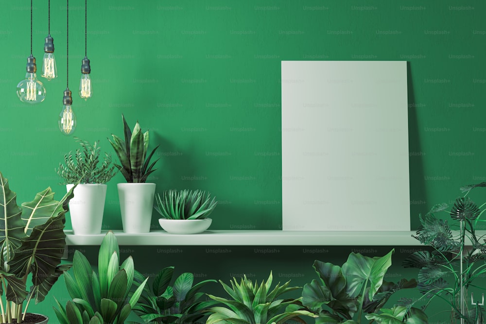 3d render of mock wall with home plants