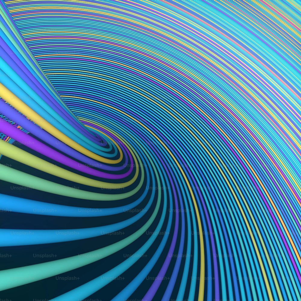 Wavy digital illustration of striped pattern twisted colored lines. Trendy abstract template with curving geometric shapes. Creative colorful decoration. 3d rendering