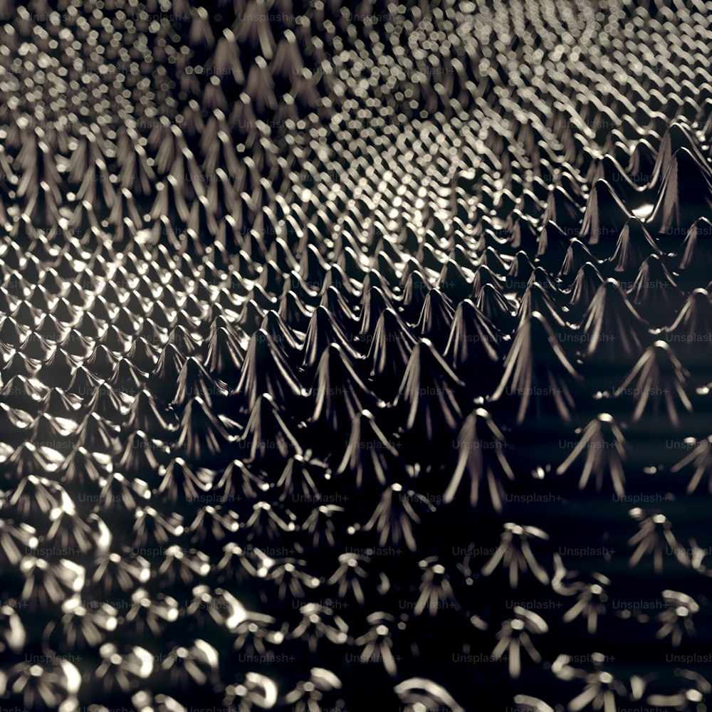 Black and white ferrofluid deforming organic blob with depth of field. Trendy 3d rendering digital illustration. Minimal concept. Abstract futuristic design