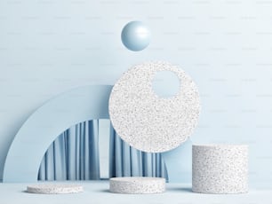 Mockup scene for product display, blue background, 3d render, 3d illustration.