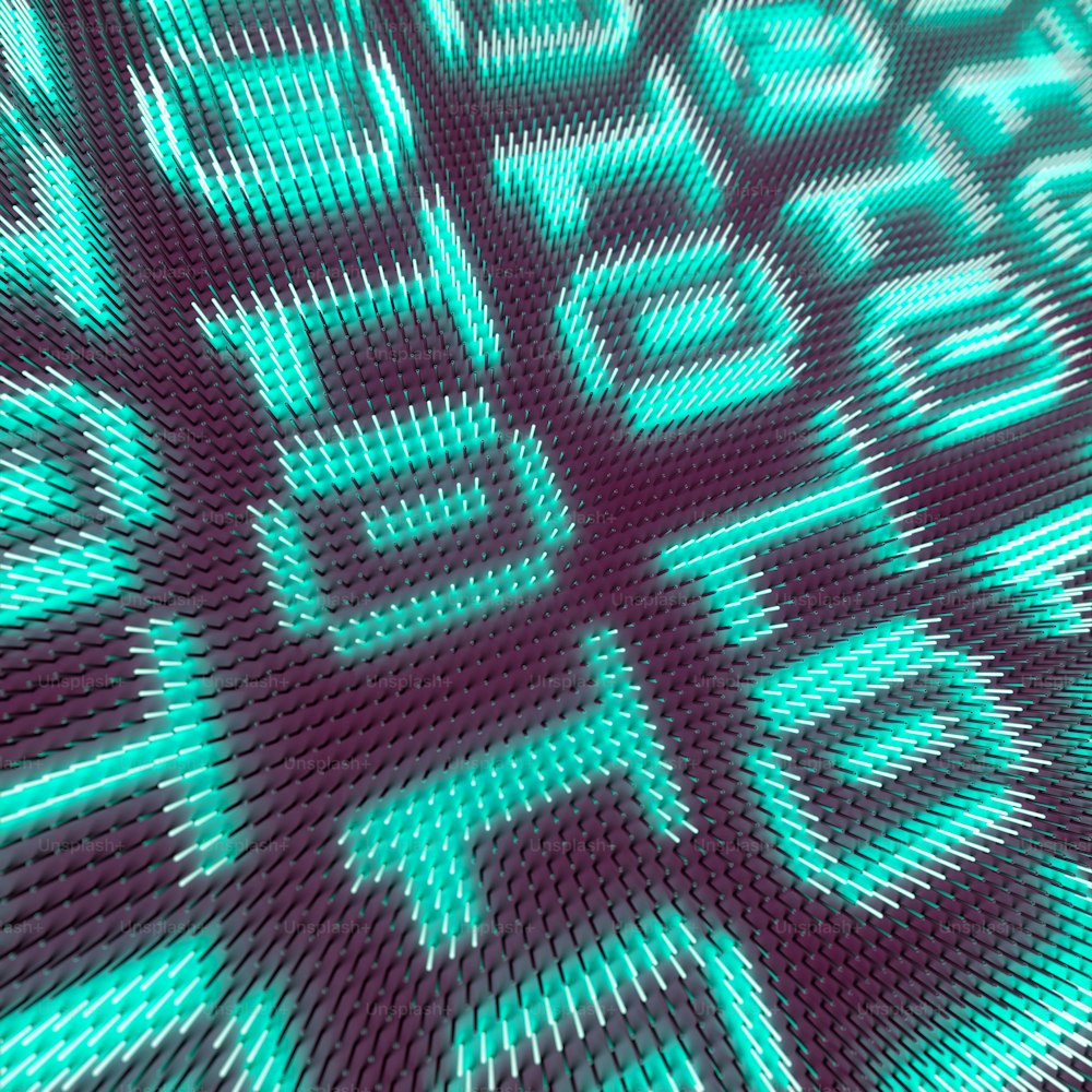 Digitale LED-Anzeige mit blau leuchtenden Nullen und Einsen mit Tiefenschärfe. Modernes minimalistisches Design. 3D-Rendering-Illustration