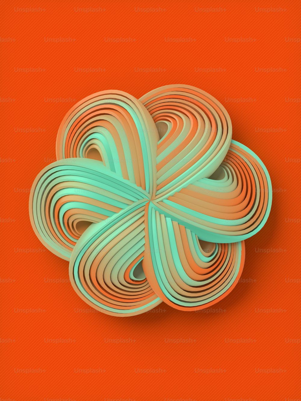 Representación 3D geométrica de flores estilizadas para el diseño conceptual sobre fondo naranja. Elemento de diseño de moda. Ilustración digital abstracta minimalista moderna