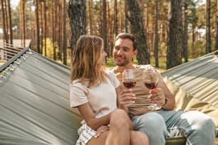 Celebration. Happy couple looking in love while celebrating thier anniversary