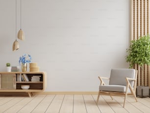 El interior moderno de la sala de estar y con sillón, diseño minimalista.3d renderizado