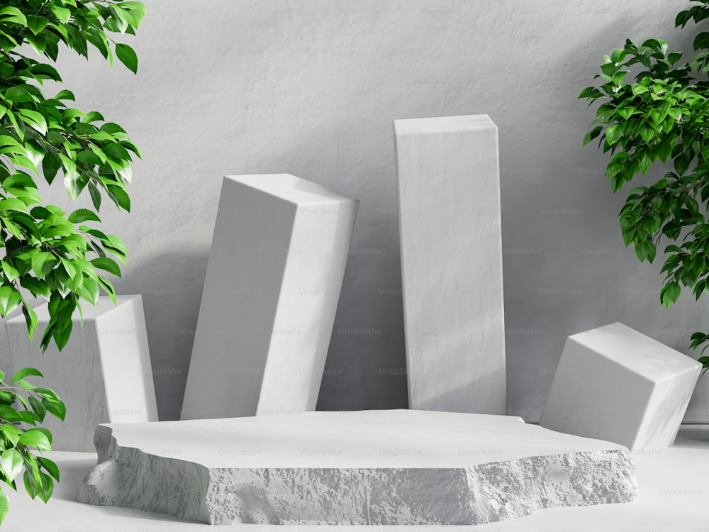 Mockup podium for product presentation with cube concrete background.3d rendering