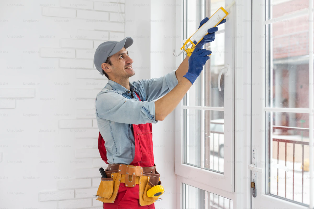Window frame detail showing weatherstripping