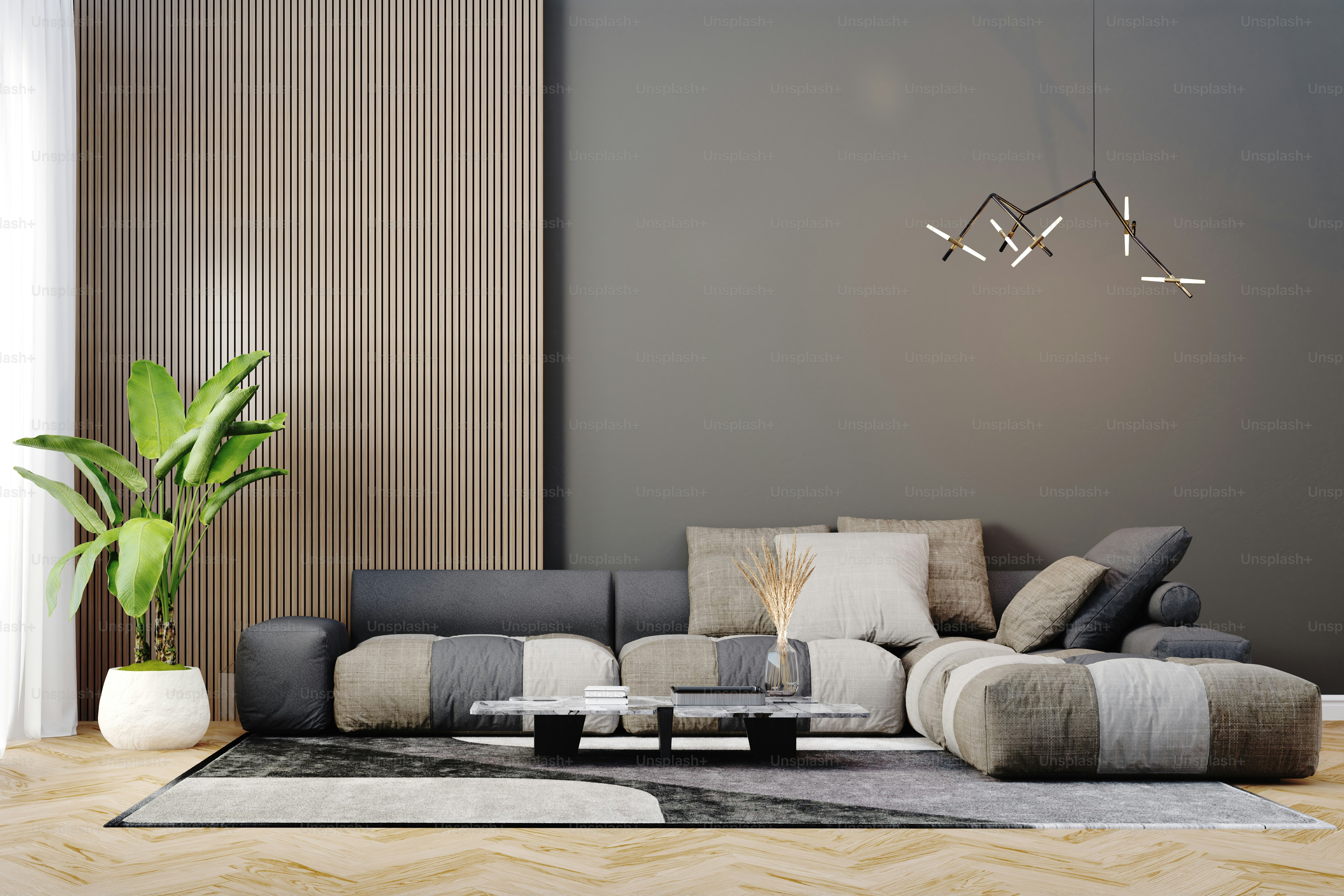 Rendering 3D di un bellissimo design d'interni, finta con parete vuota
