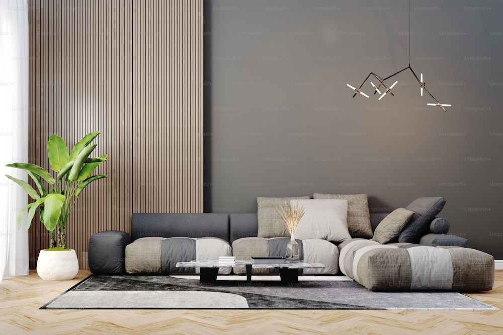 3d render of beautiful interior design, mock with empty wall