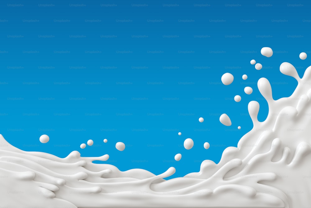 fondo abstracto de salpicaduras de leche blanca o yogur, representación 3D Incluye trazado de recorte.