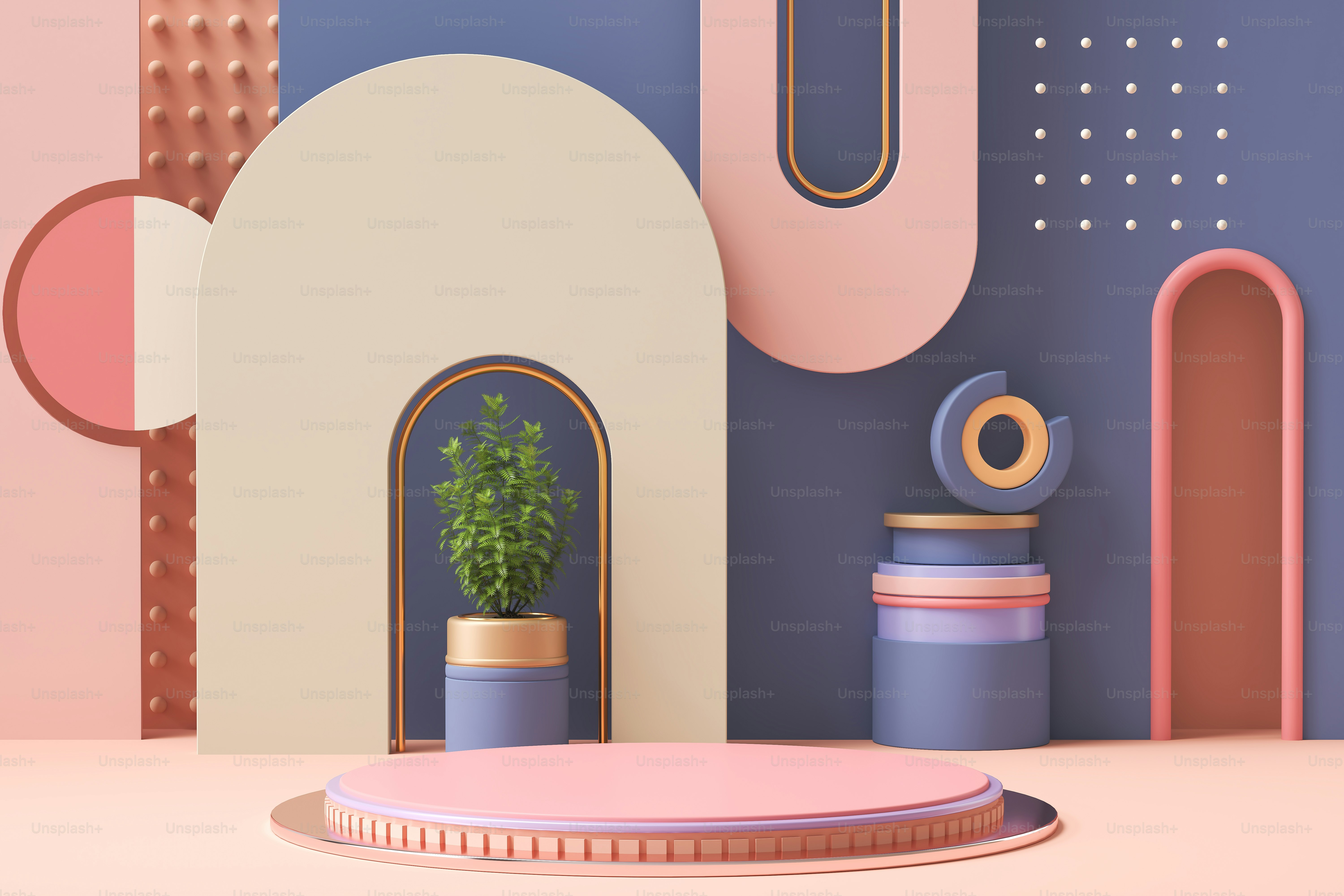 Forma geométrica abstracta color pastel escena minimalista, diseño para cosmética o producto Display Podium 3D render.