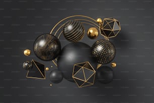 Black and Gold Abstract Geometry background, 3d rendering.