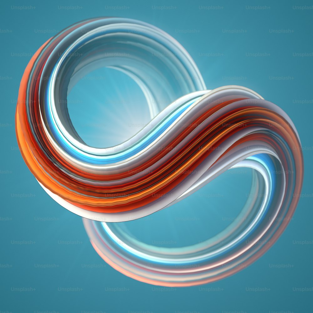 Red and blue colored abstract twisted shape. Computer generated geometric illustration. 3D rendering