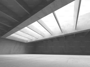 Sala vazia de concreto escuro. Projeto de arquitetura moderna. Fundo texturizado urbano. Ilustração de renderização 3D