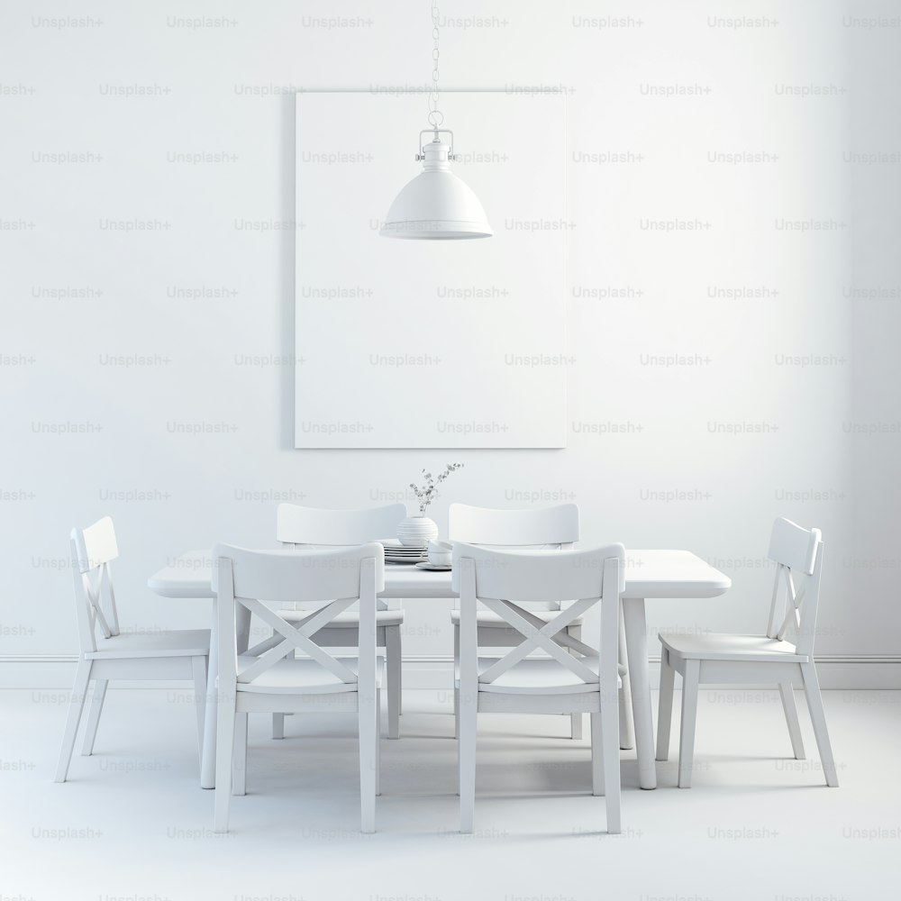 3d render of clean interior with wood table and chairs
