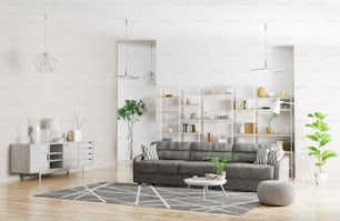 Innenraum des modernen Wohnzimmers mit Sofa 3D-Rendering
