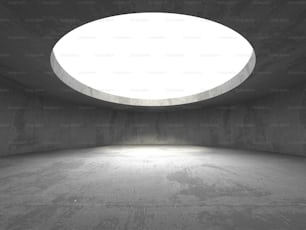 Dark concrete empty room. Modern architecture design. Urban textured background. 3d render illustration