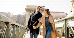 Loving couple on Chain bridge, Budapest, Hungary