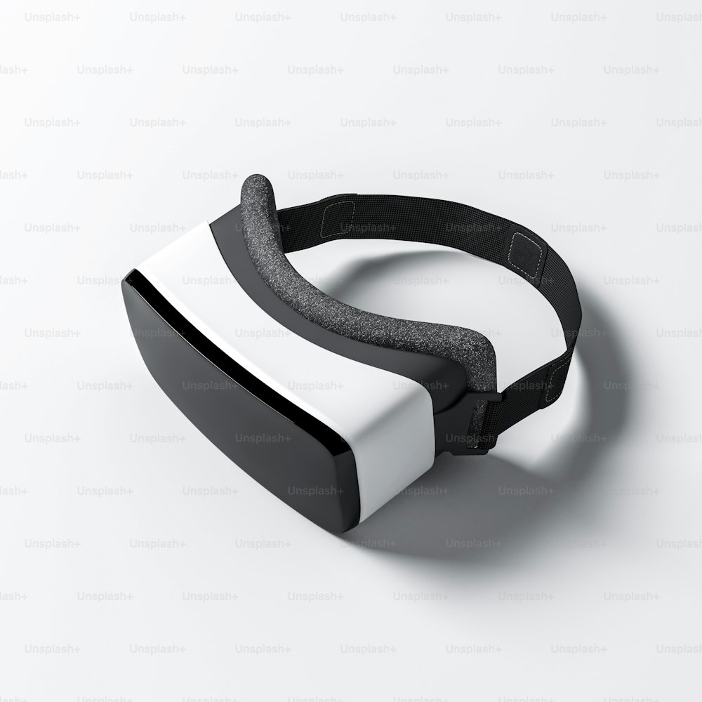 Casque de réalité virtuelle, lunettes VR sur plan blanc, rendu 3D