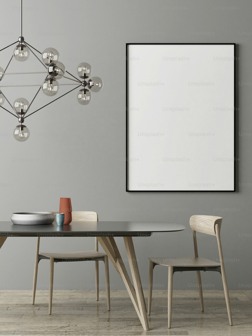 Mock up poster, Dinning room Scandinavian design, 3d render, 3d illustration