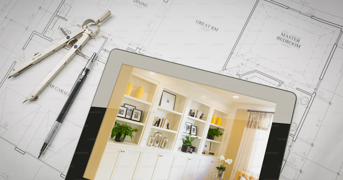 Computer Tablet with Finished Built-in Shelves and Cabinets Over House ...