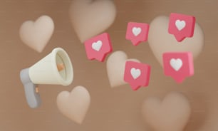 un oggetto a forma di cuore rosa e bianco con un megafono