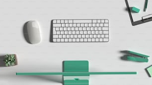 a computer keyboard and mouse on a desk