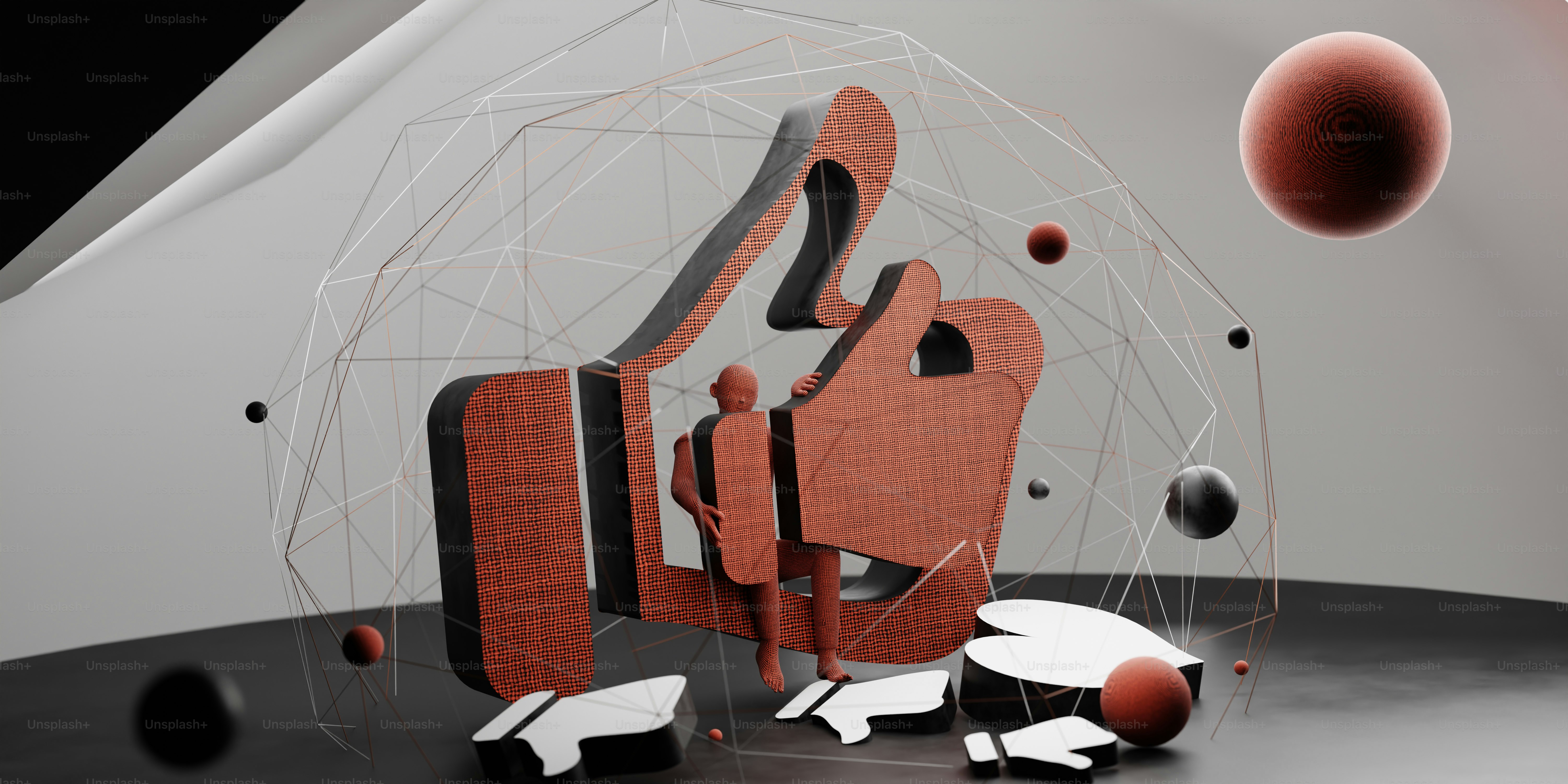 a computer generated image of a red chair