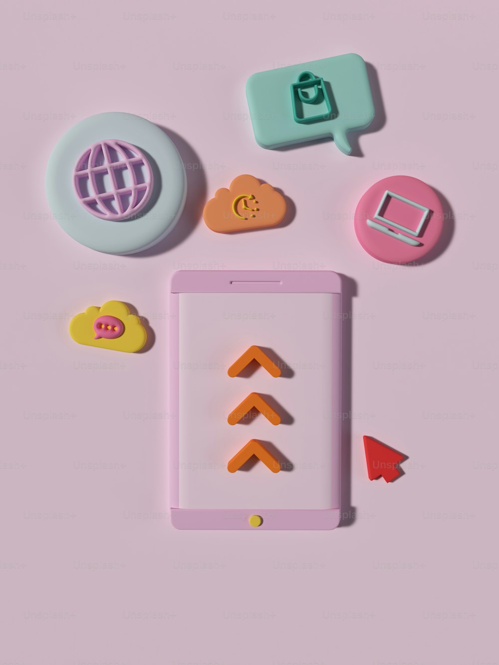 ein Handy, das auf einer rosa Oberfläche sitzt