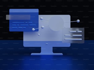 um monitor de computador com uma tela azul