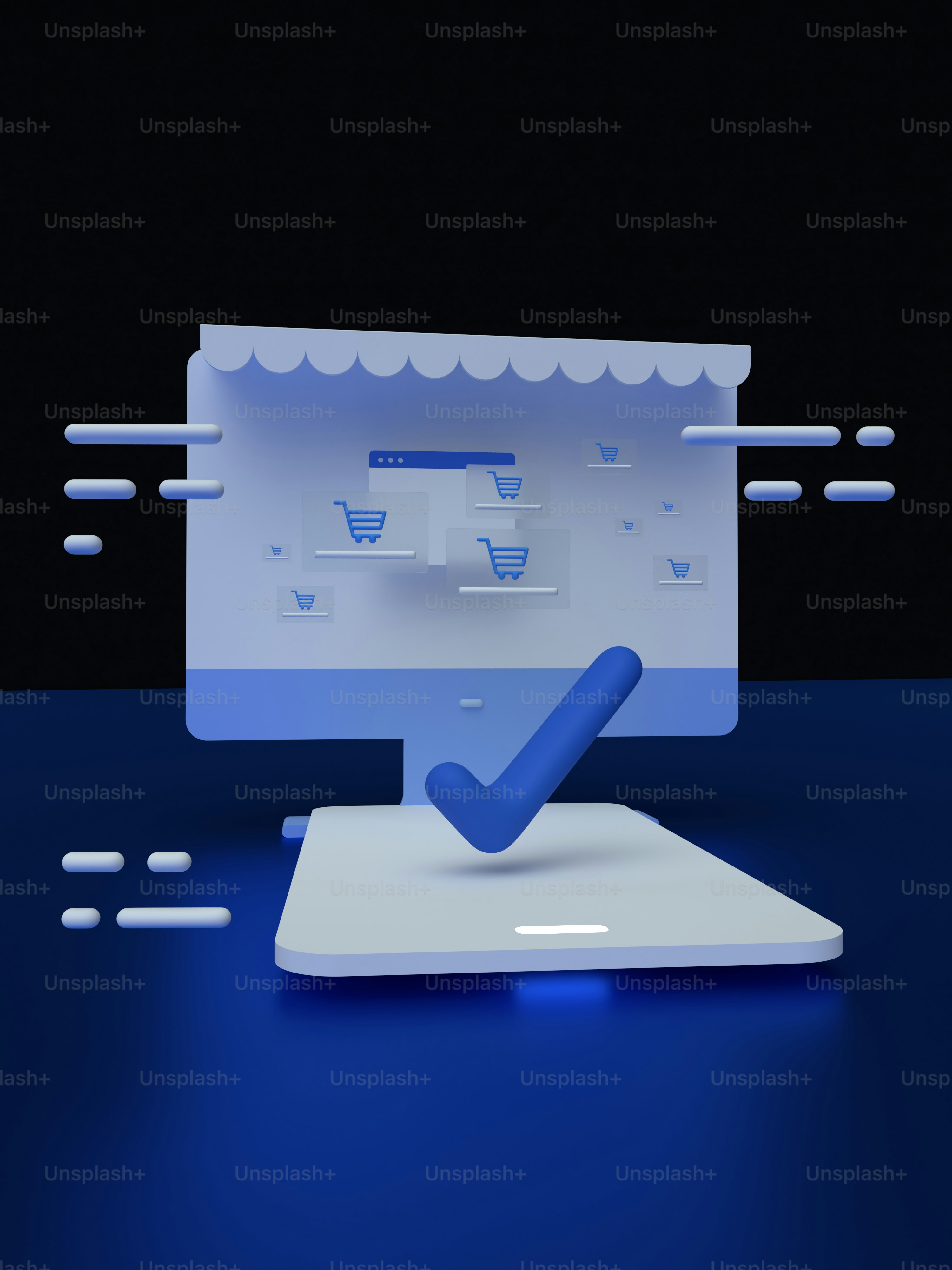 a computer screen with a blue tick on it