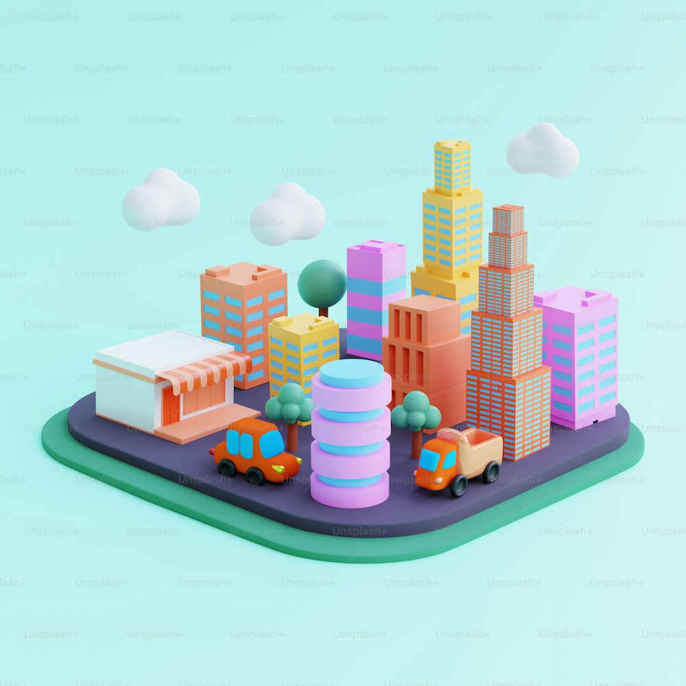 Ein Papiermodell einer Stadt mit Autos und Gebäuden