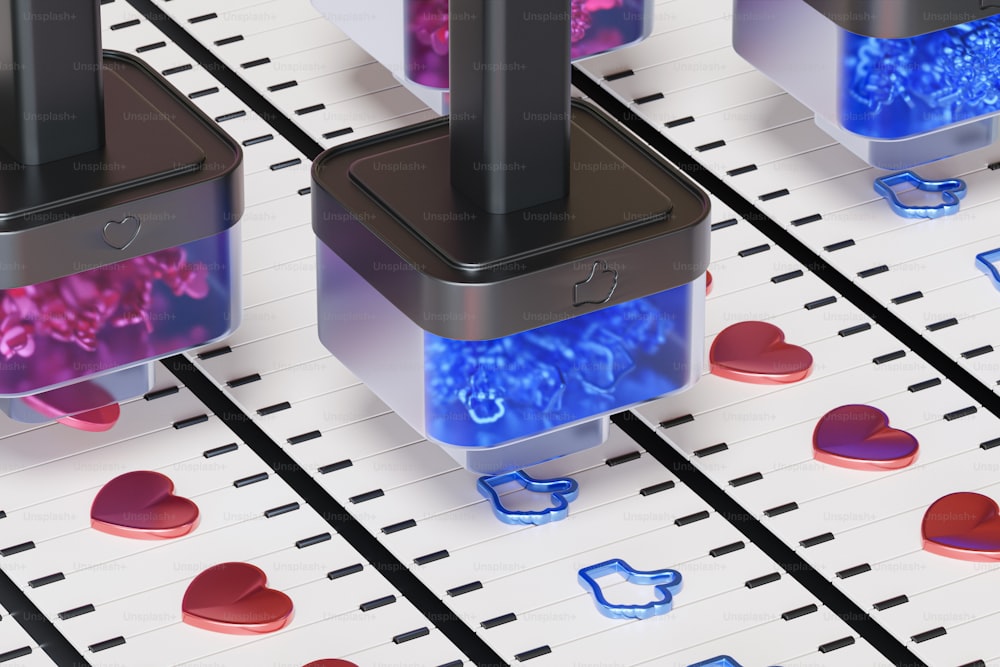 a close up of a machine with hearts on it