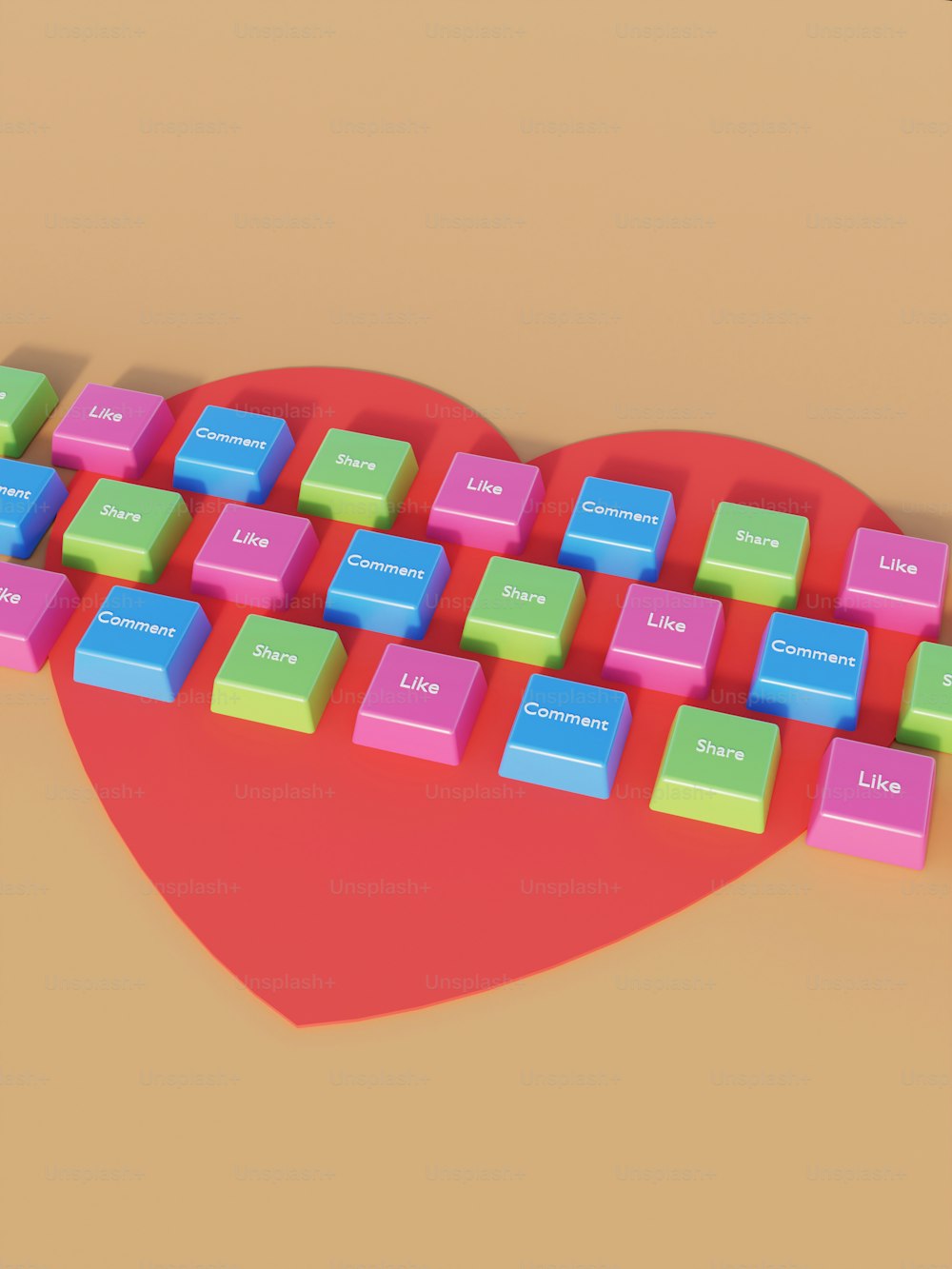 a heart shaped computer keyboard sitting on top of a table