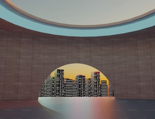 Un'immagine di una città con edifici sullo sfondo