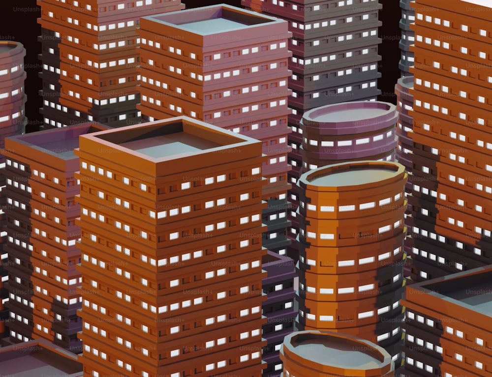 a large group of stacks of orange and white buildings