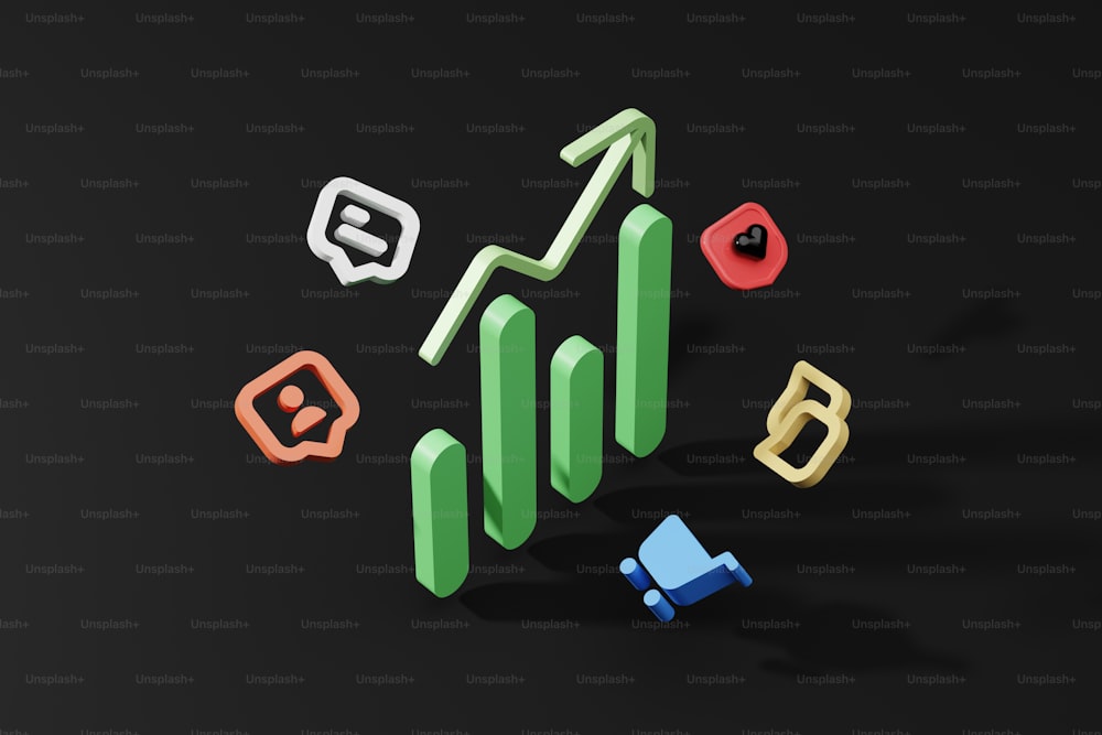 a 3d image of a graph and other icons
